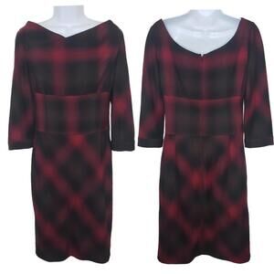 Antonio Melani Womne's Sz 2 Red/Black Check Patterned Off Shoulder Dress (1655)